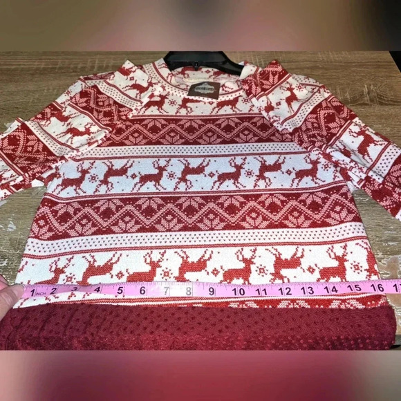 NWT Anika Burke Reindeer & Burgundy Print Fit & Flare Mock Neck Midi Dress XL - Picture 10 of 10